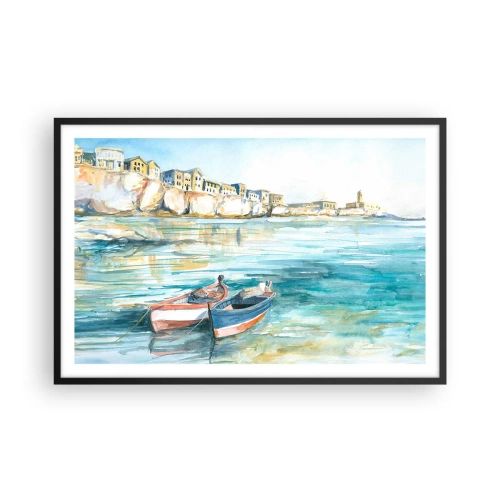 Poster in cornice nera - Paesaggio in azzurro - 91x61 cm