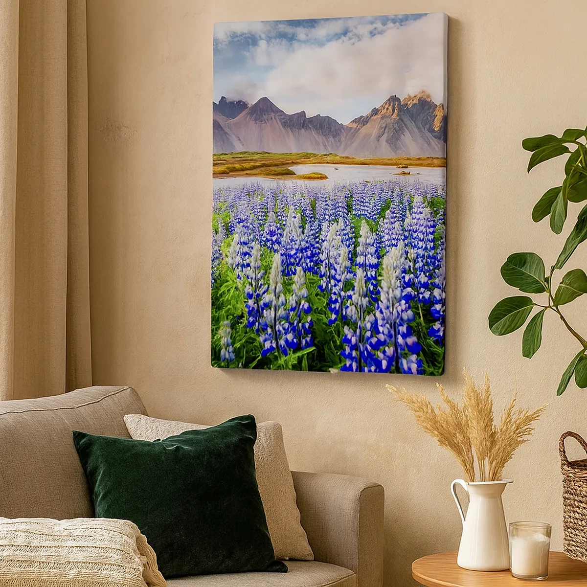 Quadro su tela - Stampe su Tela - Fiori in un paesaggio montano con un cielo pittoresco - 50x70cm - Forza e asprezza accanto alla mitezza - Decorazione murale moderna per soggiorno e camera da letto ARTTOR