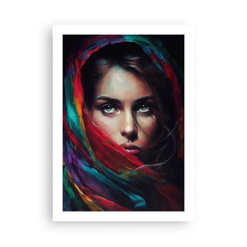 Poster - Ritratto di una donna con una sciarpa colorata - 50x70cm - Mistero dagli occhi verdi - Decorazione murale moderna per soggiorno e camera da letto ARTTOR