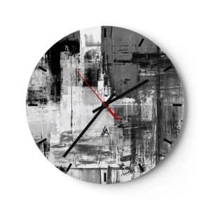 Orologio da parete - Orologio in Vetro - Astrazione in bianco e nero con texture a pennellate - 30x30cm - Il grigio è bello - Decorazione murale moderna per soggiorno, cucina e camera da letto ARTTOR