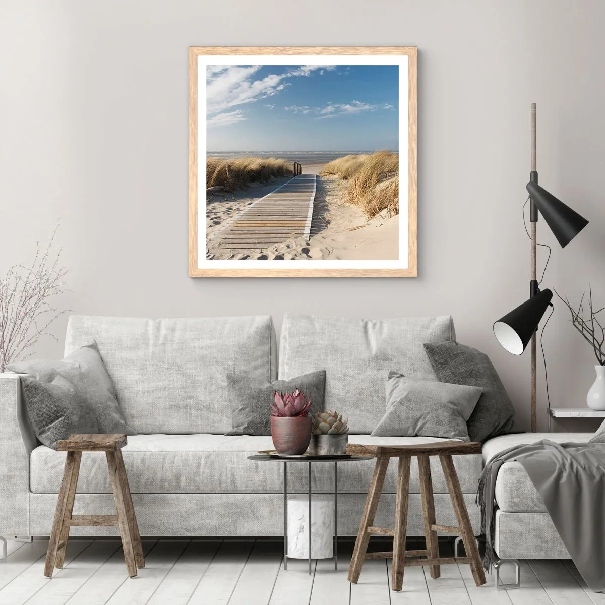 Poster in cornice rovere chiaro - Dopo la duna, nel fruscio dell'erba - 40x40 cm