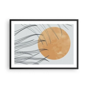 Poster in cornice nera - Fili d'erba astratti sullo sfondo di un grande sole arancione - 70x50cm - Sempre verso il sole - Decorazione murale moderna per soggiorno e camera da letto ARTTOR