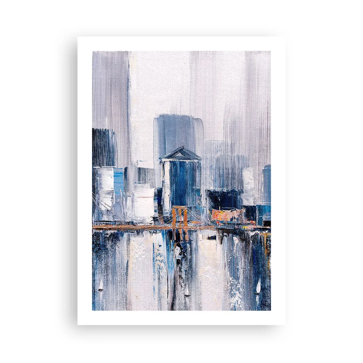 Poster - Panorama urbano astratto nei toni del blu e del bianco - 50x70cm - Impressione di New York - Decorazione murale moderna per soggiorno e camera da letto ARTTOR