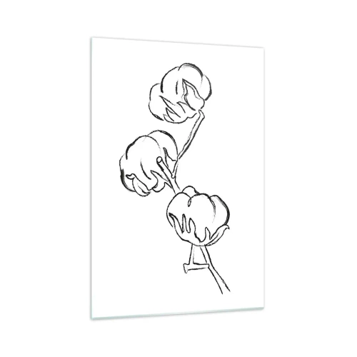 Quadro su vetro - Un delicato contorno di un ramo di cotone su uno sfondo bianco - 70x100cm - Piumino di cotone - Decorazione murale moderna per soggiorno e camera da letto ARTTOR