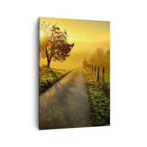 Quadro su tela - Stampe su Tela - Una strada pittoresca al tramonto con un albero solitario sullo sfondo - 50x70cm - Pomeriggio di miele - Decorazione murale moderna per soggiorno e camera da letto ARTTOR