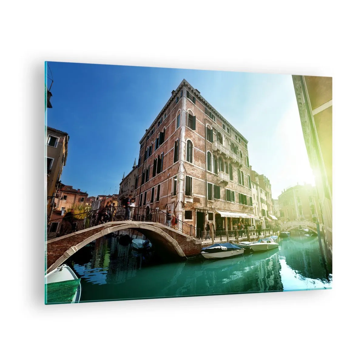 Quadro su vetro - Venezia con canale, ponte ed edifici storici - 70x50cm - Venezia, Amore Mio - Decorazione murale moderna per soggiorno e camera da letto ARTTOR