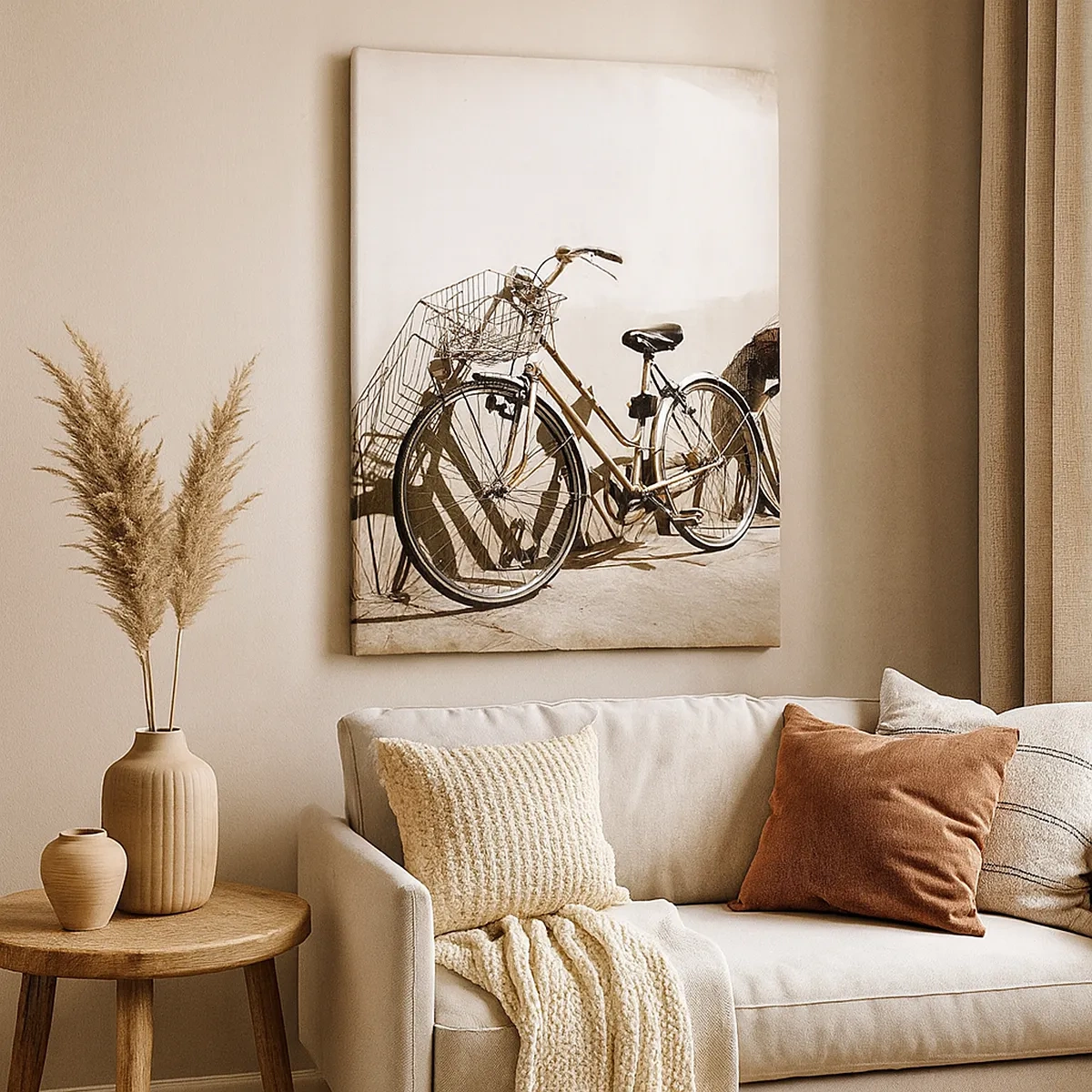 Quadro su tela - Stampe su Tela - Due biciclette appoggiate a un vecchio muro in stile retrò - 50x70cm - L'indimenticabile bellezza del passato - Decorazione murale moderna per soggiorno e camera da letto ARTTOR