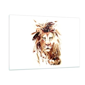 Quadro su vetro - Ritratto ad acquerello di un leone su sfondo bianco - 120x80cm - Forza e dignità - Decorazione murale moderna per soggiorno e camera da letto ARTTOR