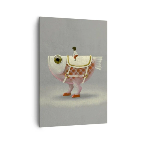 Quadro su tela - Stampe su Tela - Un fantasioso cavaliere di pesce con gambe e sella - 70x100cm - Il cavaliere del pesce - Decorazione murale moderna per soggiorno e camera da letto ARTTOR