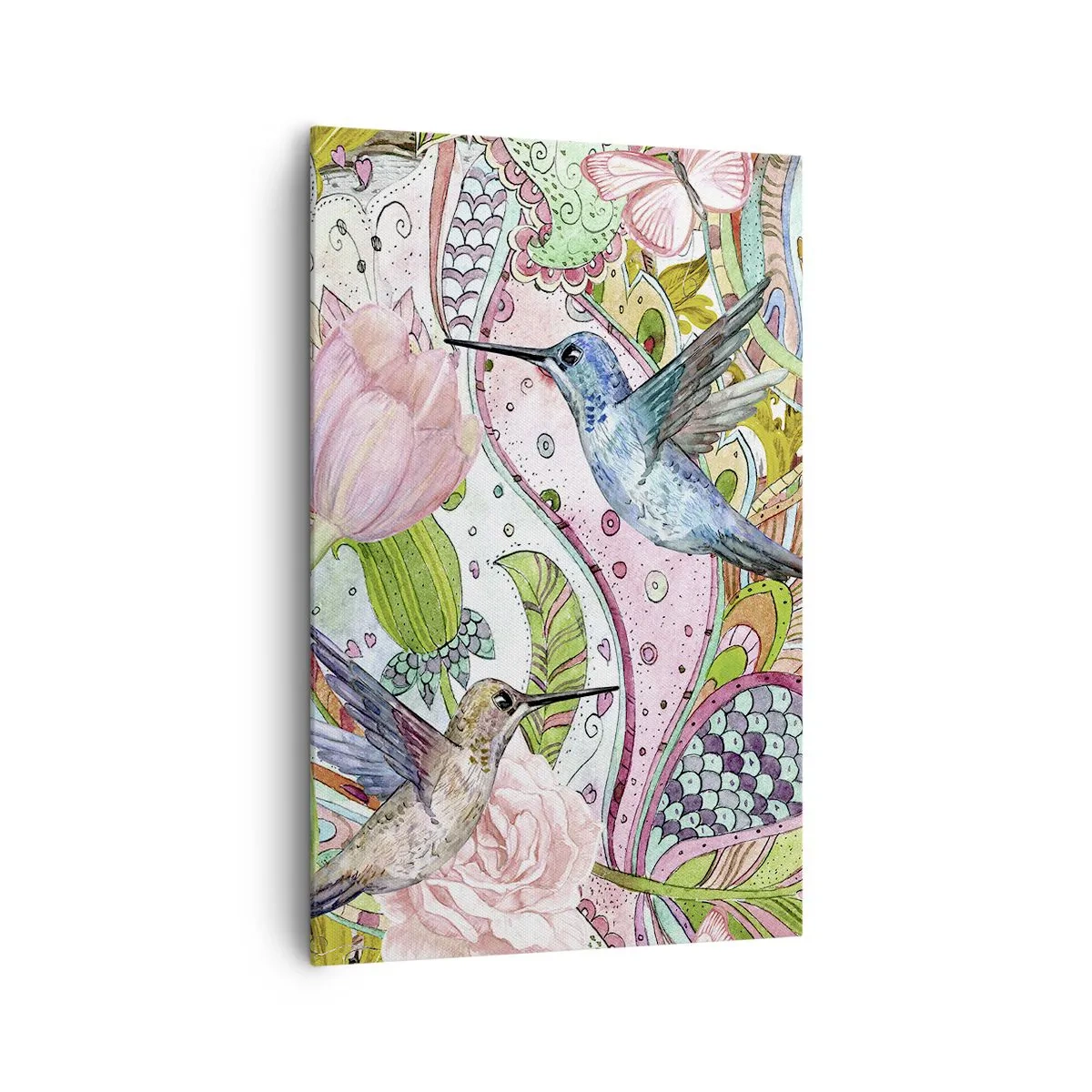 Quadro su tela - Stampe su Tela - Colibrì e farfalle colorati tra le piante - 80x120cm - Intrecciate nei rami - Decorazione murale moderna per soggiorno e camera da letto ARTTOR