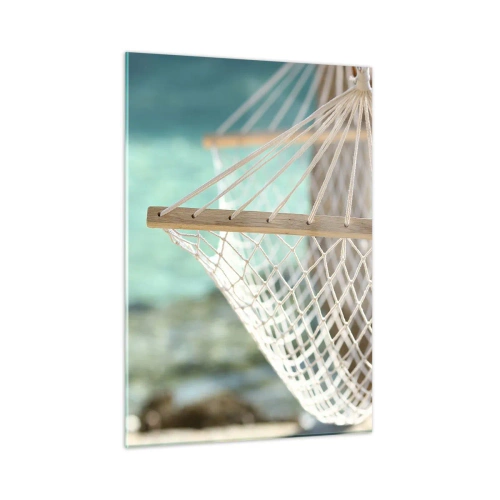 Quadro su vetro - Un'amaca con vista sulle acque cristalline e turchesi - 50x70cm - Tempo di relax - Decorazione murale moderna per soggiorno e camera da letto ARTTOR