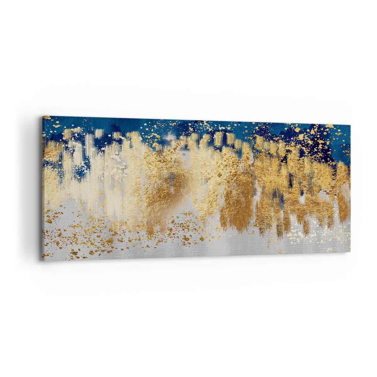 Quadro su tela - Stampe su Tela - Una composizione astratta nei toni dell'oro e del blu navy. - 120x50cm - Composizione moderna con bagliore - Decorazione murale moderna per soggiorno e camera da letto ARTTOR