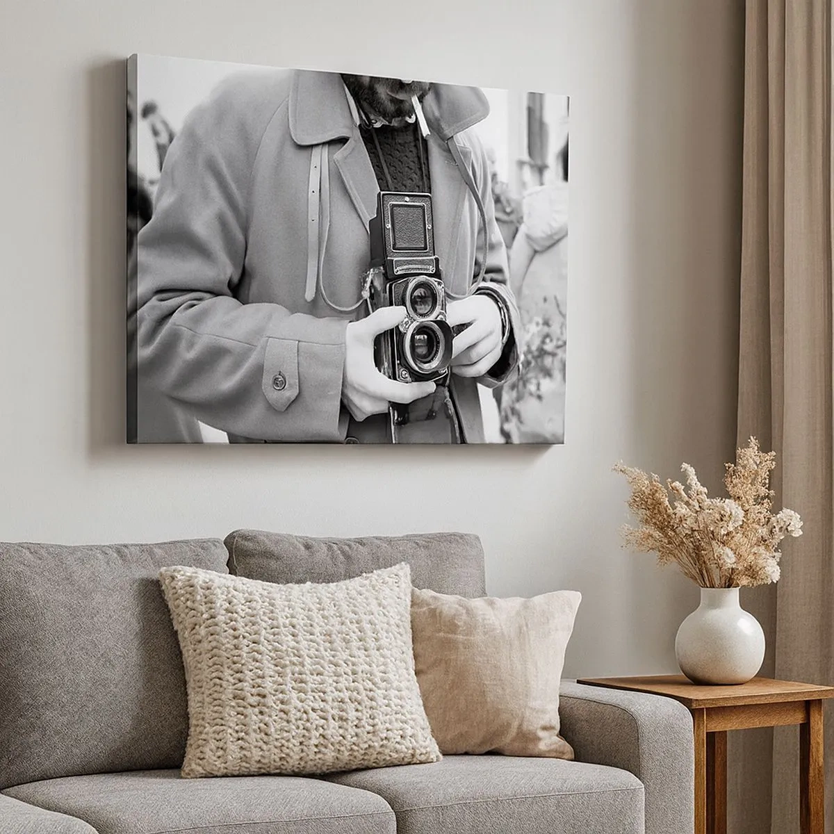 Quadro su tela - Stampe su Tela - Foto in bianco e nero di un uomo con una macchina fotografica retrò - 70x50cm - In stile retro - Decorazione murale moderna per soggiorno e camera da letto ARTTOR