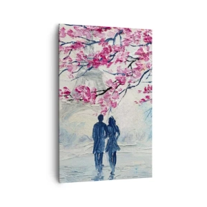 Quadro su tela - Stampe su Tela - Una coppia sotto alberi rosa in fiore in un ambiente romantico - 80x120cm - Passeggiata romantica - Decorazione murale moderna per soggiorno e camera da letto ARTTOR