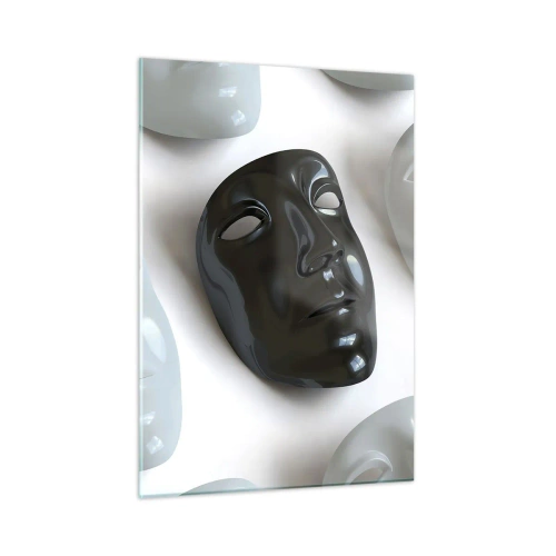 Quadro su vetro - Una maschera in bianco e nero su uno sfondo di maschere bianche su uno sfondo chiaro - 50x70cm - Come distinguersi? - Decorazione murale moderna per soggiorno e camera da letto ARTTOR