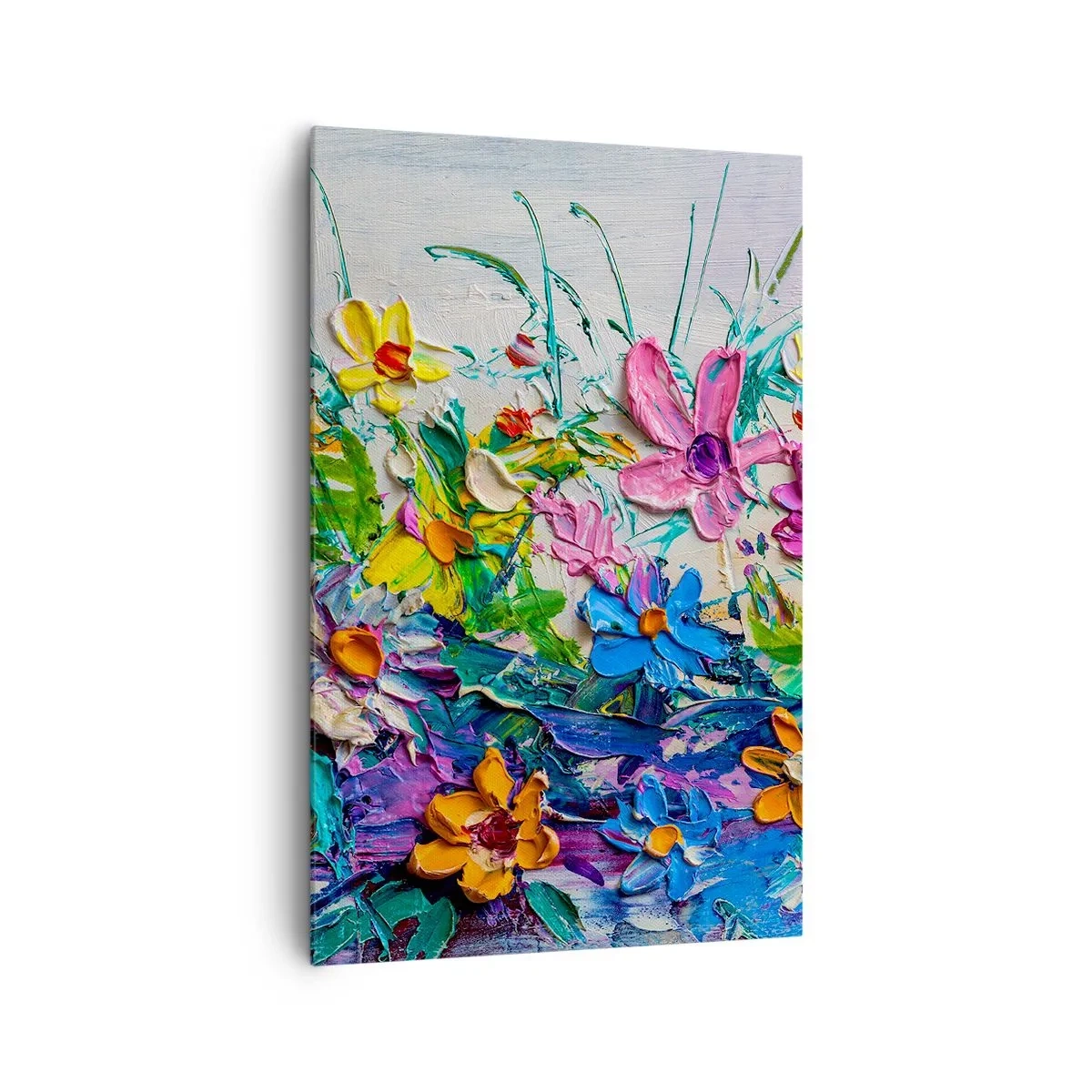 Quadro su tela - Stampe su Tela - Un colorato mazzo di fiori dipinto con la tecnica dell'impasto - 80x120cm - Natura per niente morta - Decorazione murale moderna per soggiorno e camera da letto ARTTOR