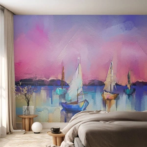 Fotomurali Premium Sand - Barche a vela su acque calme in toni impressionistici - 100x70cm - Direzione: mare aperto - Decorazione murale moderna per soggiorno e camera da letto ARTTOR