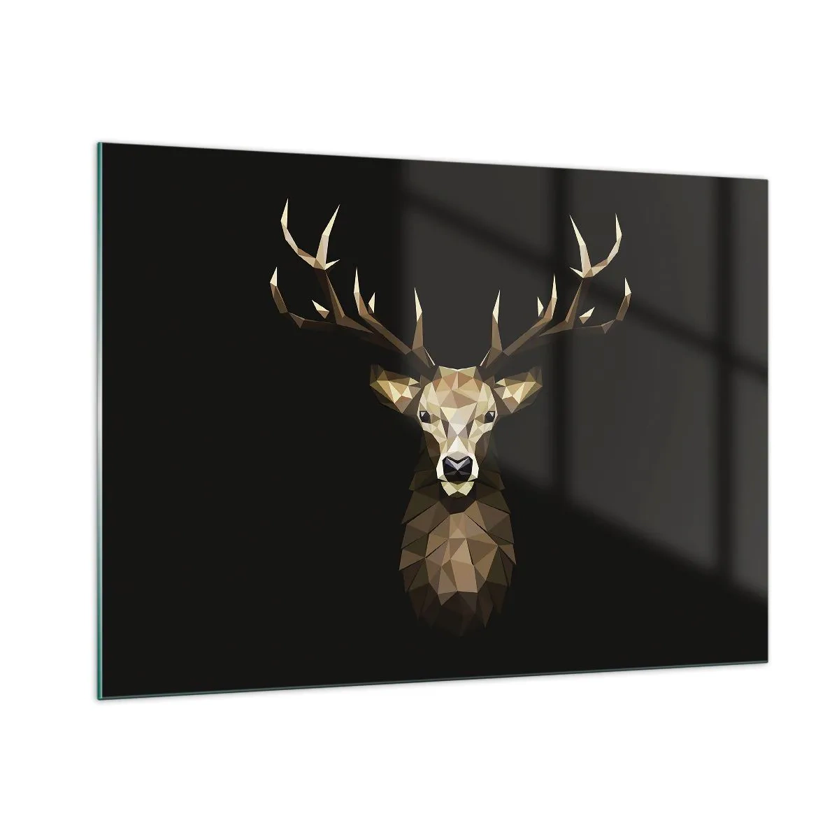 Quadro su vetro - Cervo geometrico su sfondo nero - 100x70cm - Cervo cubista - Decorazione murale moderna per soggiorno e camera da letto ARTTOR