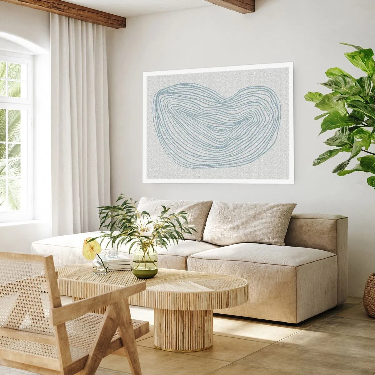 Poster - Motivo astratto a onde in delicato blu - 100x70cm - Il sorriso di una goccia - Decorazione murale moderna per soggiorno e camera da letto ARTTOR