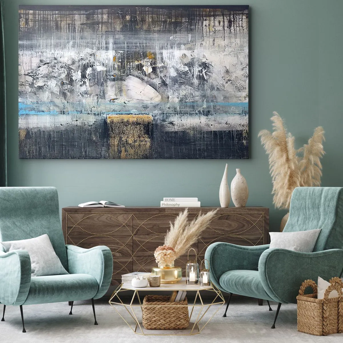 Quadro su tela - Stampe su Tela - Composizione astratta in toni freddi - 100x70cm - Talvolta è facile, talvolta è difficile - Decorazione murale moderna per soggiorno e camera da letto ARTTOR