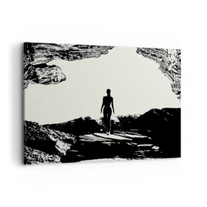 Quadro su tela - Stampe su Tela - Silhouette in bianco e nero di una donna in una grotta contro il cielo - 100x70cm - Un nuovo sguardo - Decorazione murale moderna per soggiorno e camera da letto ARTTOR