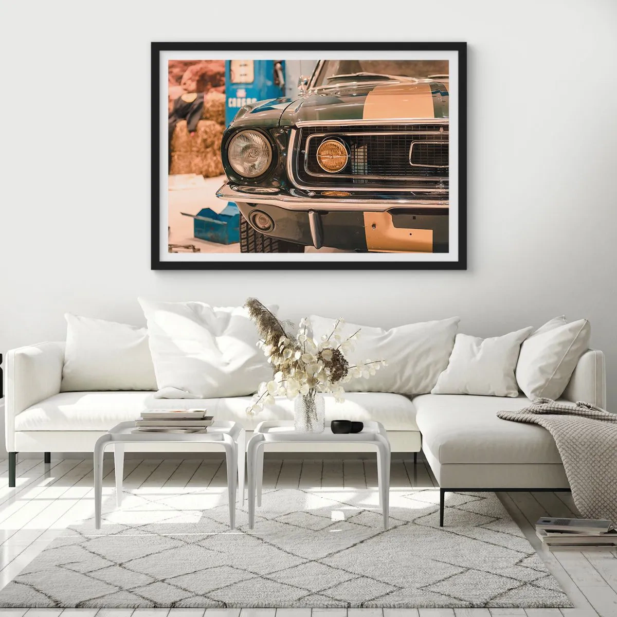 Poster in cornice nera - Un'auto retrò iconica in un ambiente classico - 70x50cm - Incontro con la leggenda - Decorazione murale moderna per soggiorno e camera da letto ARTTOR