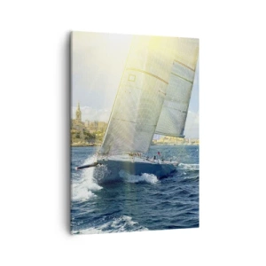 Quadro su tela - Stampe su Tela - Gara di yacht sullo sfondo di una costa soleggiata - 50x70cm - Tempo di lasciare la città - Decorazione murale moderna per soggiorno e camera da letto ARTTOR