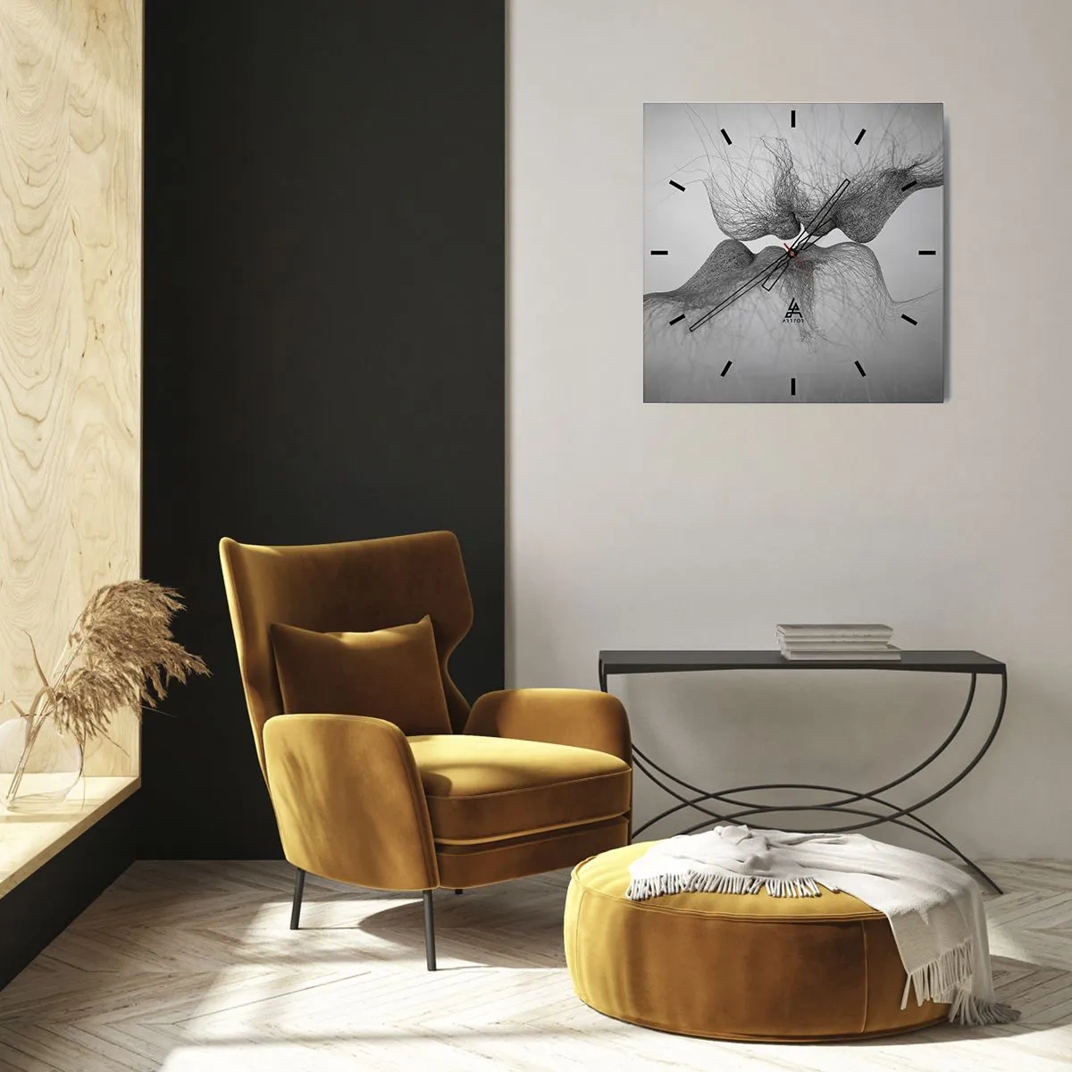 Orologio da parete - Orologio in Vetro - Un bacio astratto presentato in una forma eterea - 30x30cm - Il bacio del vento - Decorazione murale moderna per soggiorno e camera da letto ARTTOR