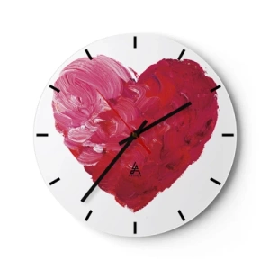 Orologio da parete - Orologio in Vetro - Cuore dipinto nei toni del rosso e del rosa - 30x30cm - All you need is love - Decorazione murale moderna per soggiorno, cucina e camera da letto ARTTOR