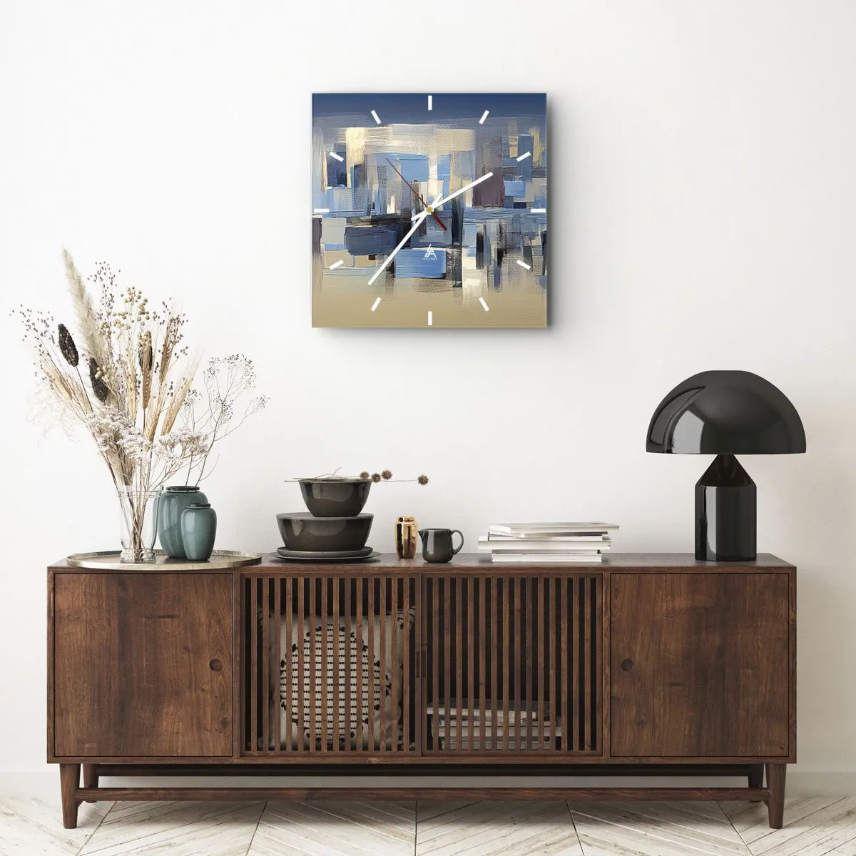 Orologio da parete - Orologio in Vetro - Struttura blu - 30x30 cm