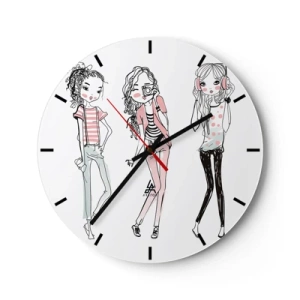 Orologio da parete - Orologio in Vetro - Tre ragazze in stile moderno - 30x30cm - Arriva la festa - Decorazione murale moderna per soggiorno, cucina e camera da letto ARTTOR