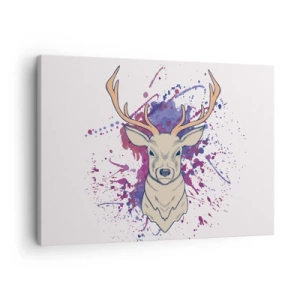 Quadro su tela - Stampe su Tela - Ritratto di un cervo con macchie astratte sullo sfondo - 70x50cm - Coraggio ed equilibrio - Decorazione murale moderna per soggiorno e camera da letto ARTTOR
