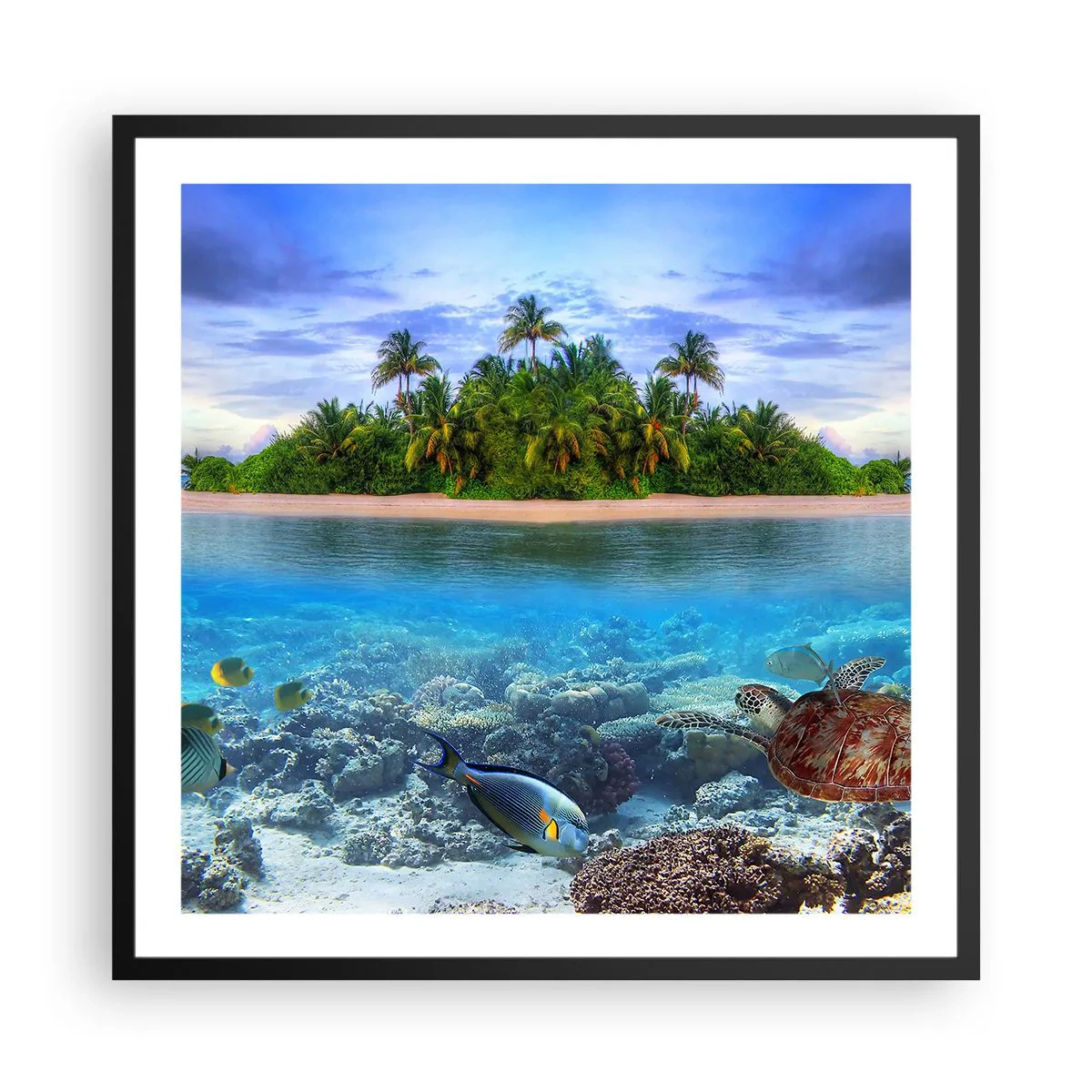 Poster in cornice nera - L'isola del paradiso dà il benvenuto - 60x60 cm