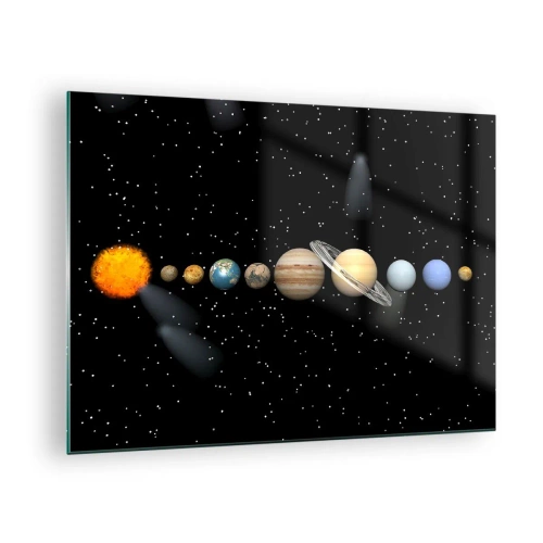 Quadro su vetro - Il Sistema Solare sullo sfondo delle stelle nello spazio - 70x50cm - E i pianeti folleggiano... - Decorazione murale moderna per soggiorno e camera da letto ARTTOR