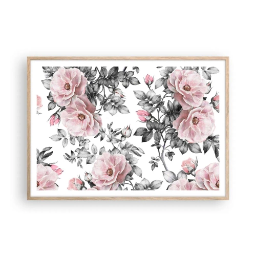 Poster in cornice rovere chiaro - Perdersi tra le rose - 100x70 cm