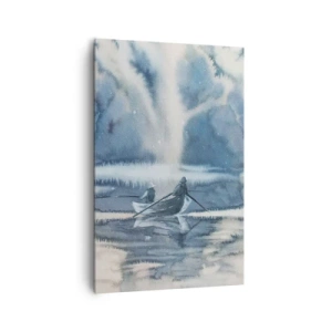 Quadro su tela - Stampe su Tela - Paesaggio ad acquerello con barche su un lago circondato da una foresta nebbiosa - 80x120cm - I pescatori nel loro paradiso - Decorazione murale moderna per soggiorno e camera da letto ARTTOR