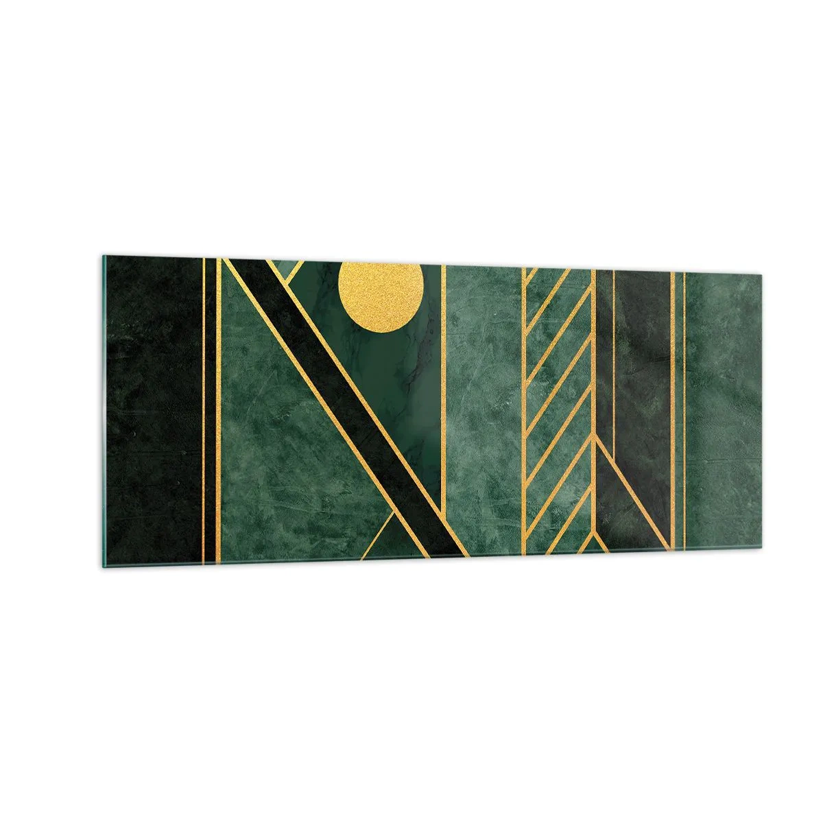 Quadro su vetro - Dinamica di oro e azzurro - 100x40 cm