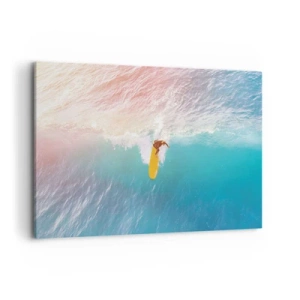 Quadro su tela - Stampe su Tela - Surfista su un'onda in colori pastello - 100x70cm - Il cavaliere dell'oceano - Decorazione murale moderna per soggiorno e camera da letto ARTTOR