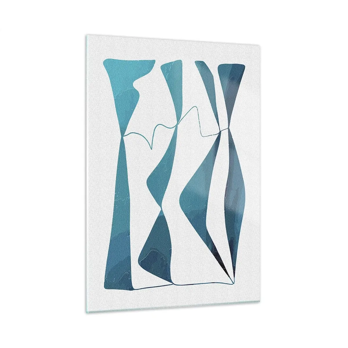 Quadro su vetro - Onde e forme turchesi su sfondo bianco - 50x70cm - Astrazione: legame turchese - Decorazione murale moderna per soggiorno e camera da letto ARTTOR