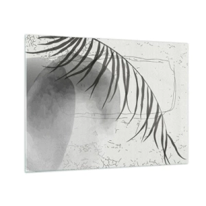 Quadro su vetro - Grafica con ombra di foglie di palma in bianco e nero - 70x50cm - La delicata esoticità della natura - Decorazione murale moderna per soggiorno e camera da letto ARTTOR