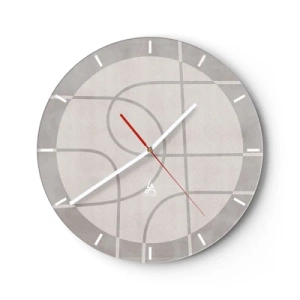 Orologio da parete - Orologio in Vetro - Grafica con cerchi e linee rette in tonalità di grigio - 30x30cm - Tondo e dritto - Decorazione murale moderna per soggiorno, cucina e camera da letto ARTTOR