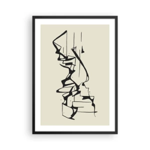 Poster in cornice nera - Composizione astratta in bianco e nero di linee e forme - 50x70cm - Forse è un paesaggio - Decorazione murale moderna per soggiorno e camera da letto ARTTOR