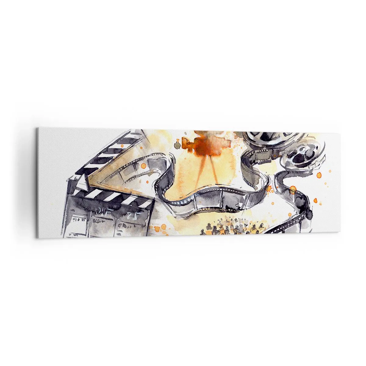 Quadro su tela - Stampe su Tela - Il simbolismo del cinema con una striscia di pellicola in un acquerello artistico - 160x50cm - Nel paese dei sogni - Decorazione murale moderna per soggiorno e camera da letto ARTTOR