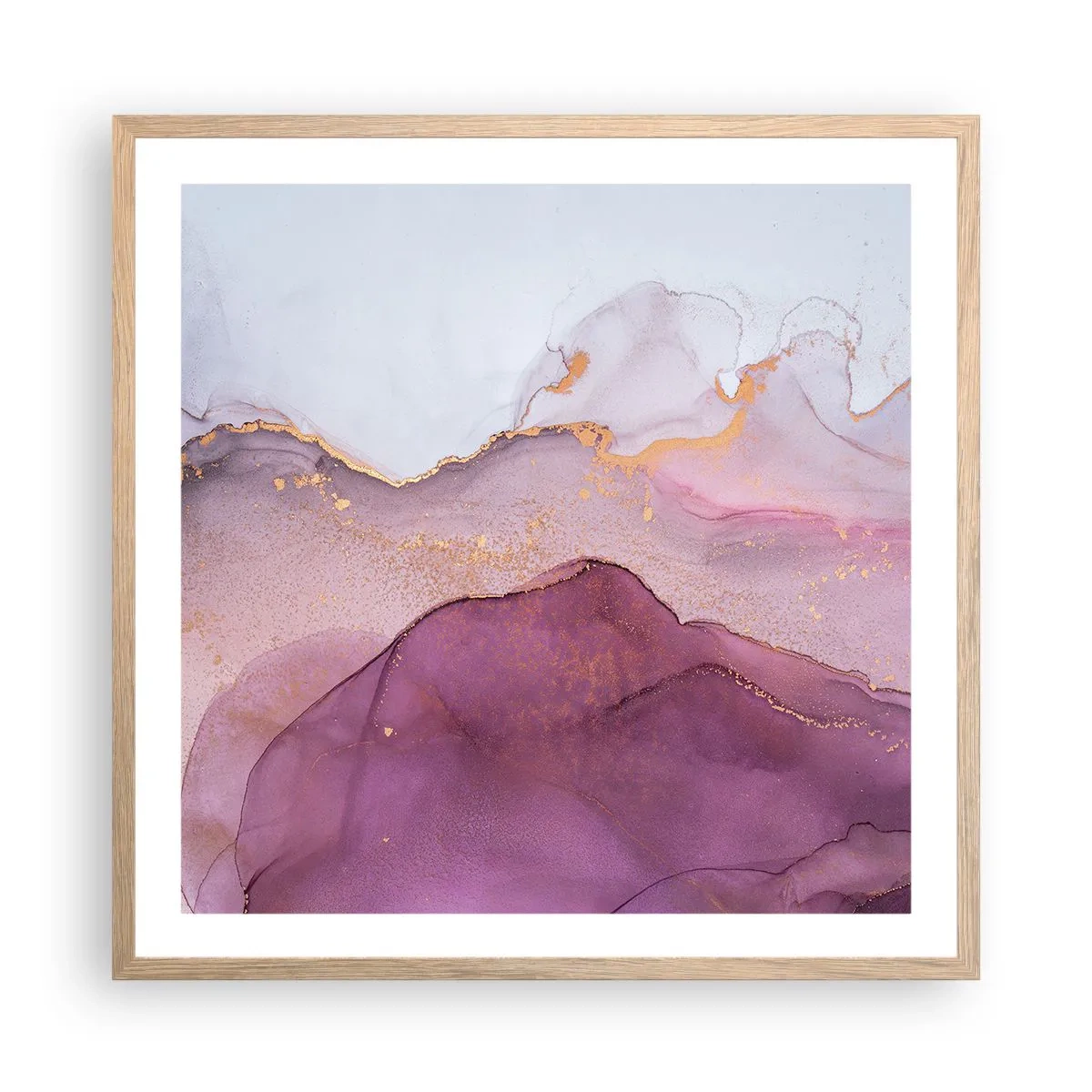Poster in cornice rovere chiaro - Onde di lilla e viola - 60x60 cm