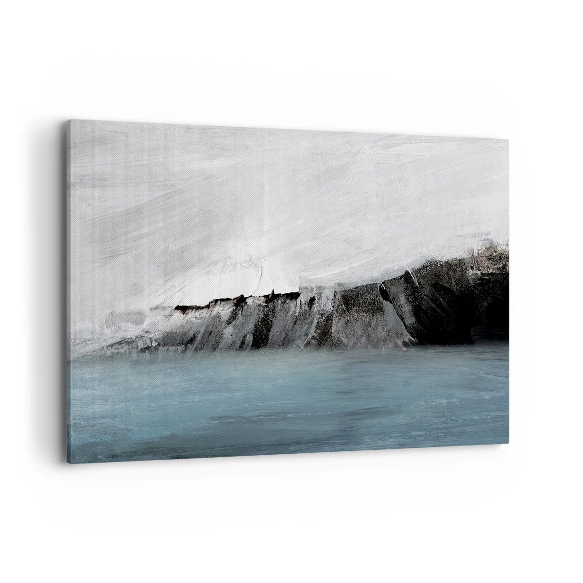 Quadro su tela - Stampe su Tela - Paesaggio astratto con acqua e una costa rocciosa - 100x70cm - Acqua-terra: lo scontro degli elementi - Decorazione murale moderna per soggiorno e camera da letto ARTTOR
