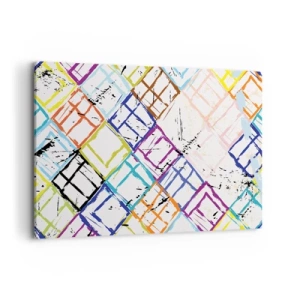 Quadro su tela - Stampe su Tela - Astrazione colorata con forme geometriche su sfondo bianco - 100x70cm - Cellule in affitto - Decorazione murale moderna per soggiorno e camera da letto ARTTOR