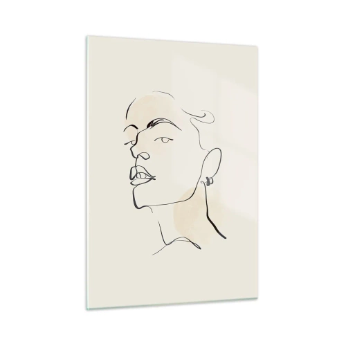 Quadro su vetro - Ritratto di una donna dalle linee minimaliste su uno sfondo chiaro - 50x70cm - Sguardo fiero - Decorazione murale moderna per soggiorno e camera da letto ARTTOR