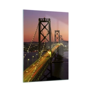 Quadro su vetro - Il ponte di notte in città e la luce del tramonto - 50x70cm - Serata in viola - Decorazione murale moderna per soggiorno e camera da letto ARTTOR