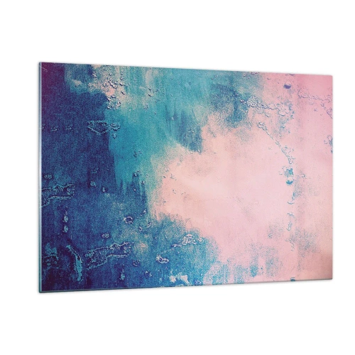 Quadro su vetro - Una combinazione astratta di blu e rosa cipria con texture - 120x80cm - Abbracci nel blu - Decorazione murale moderna per soggiorno e camera da letto ARTTOR