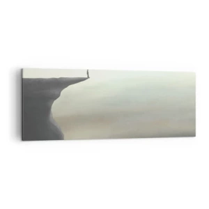 Quadro su tela - Stampe su Tela - Sagoma di una figura sul bordo di una scogliera in un paesaggio nebbioso - 140x50cm - Certamente verso l'alto! - Decorazione murale moderna per soggiorno e camera da letto ARTTOR